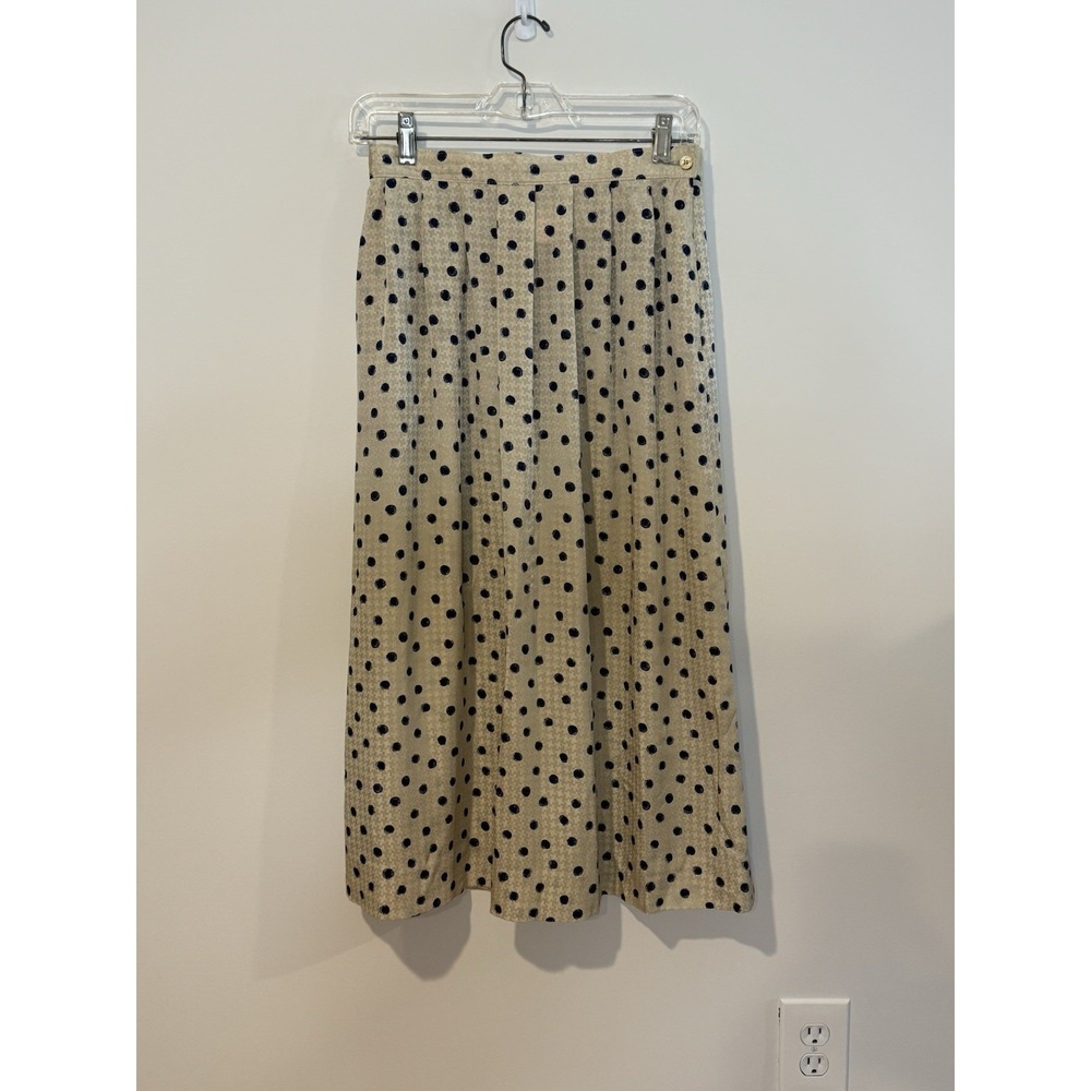 Vintage Country Sophisticates By Pendleton Skirt Sz 10 Midi Tan Navy Polka Dots‎